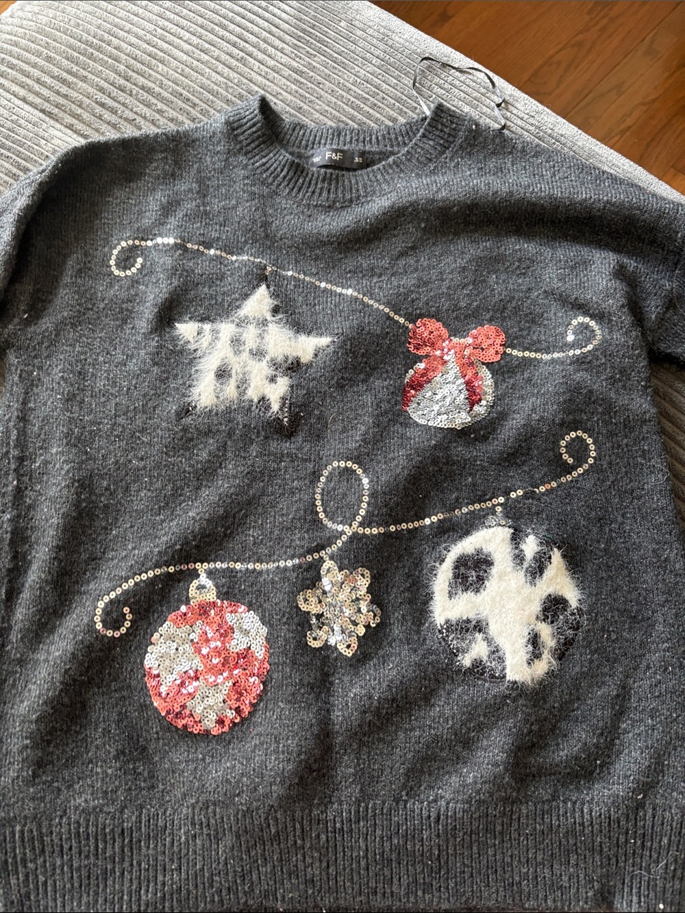 F&F Charcoal Crewneck Sweater with Sequin Ornament Motifs